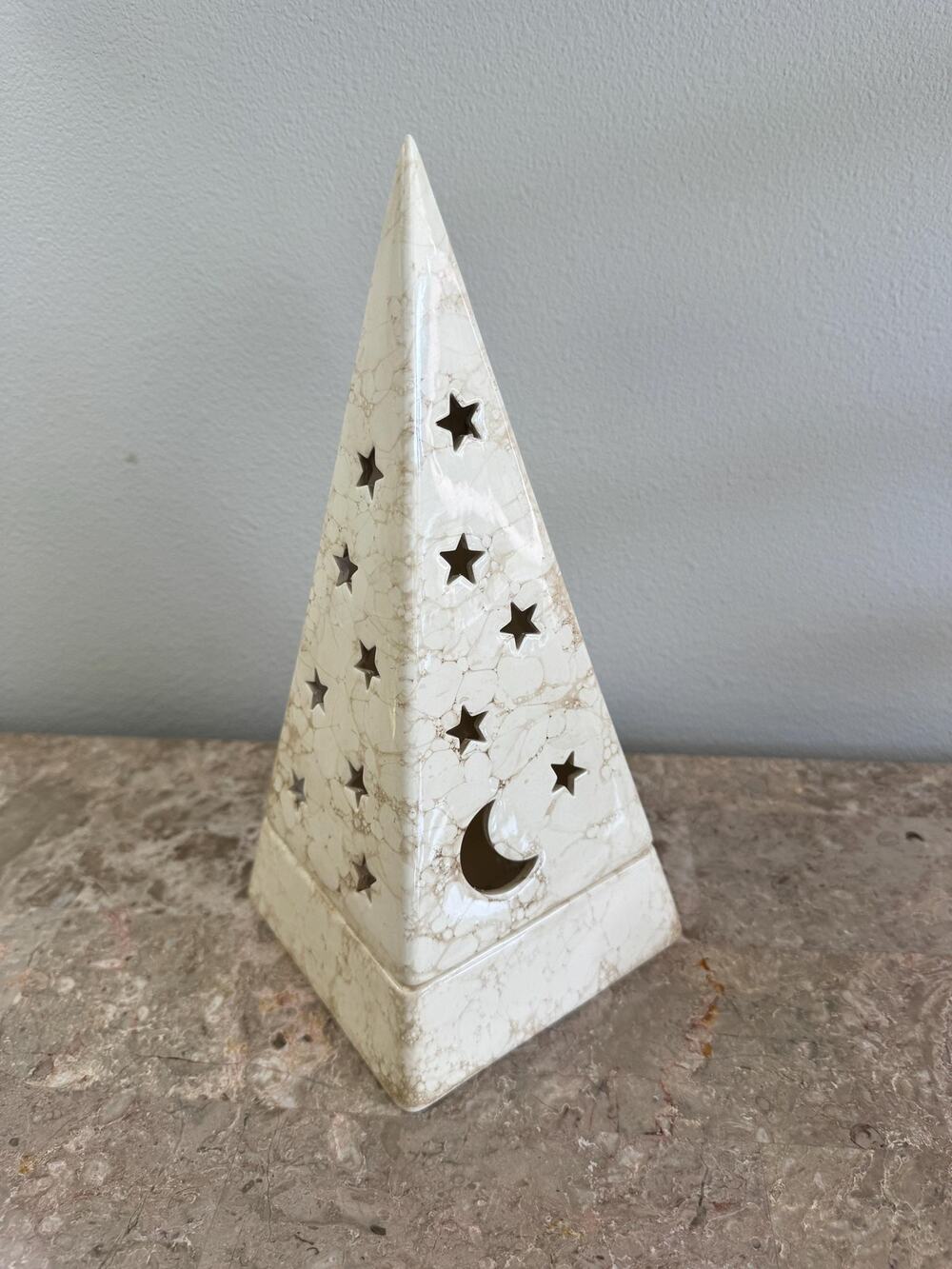 Vintage 10.5" Partylite ceramic pyramid galaxy moon and stars tealight holder